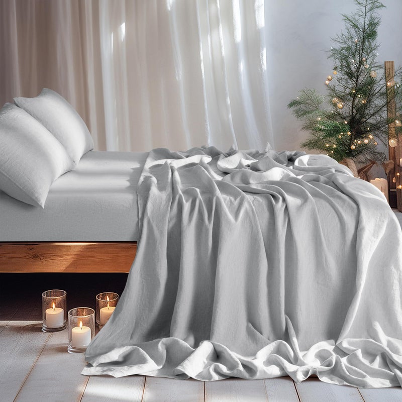 LBRO2M 100% Linen Sheet Set 19"" Deep Pocket Full Size,Bed Sheets 4 Piece Sets,Solid Color Natural Flax Bed Sheets Soft Breathable Bedding, All Season (Full, Grey) - Image 5